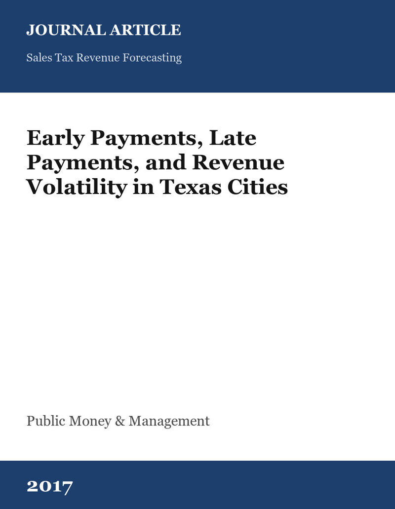 Cover card for Early Payments, Late Payments, and Revenue Volatility in Texas Cities, a journal article in Public Money & Management