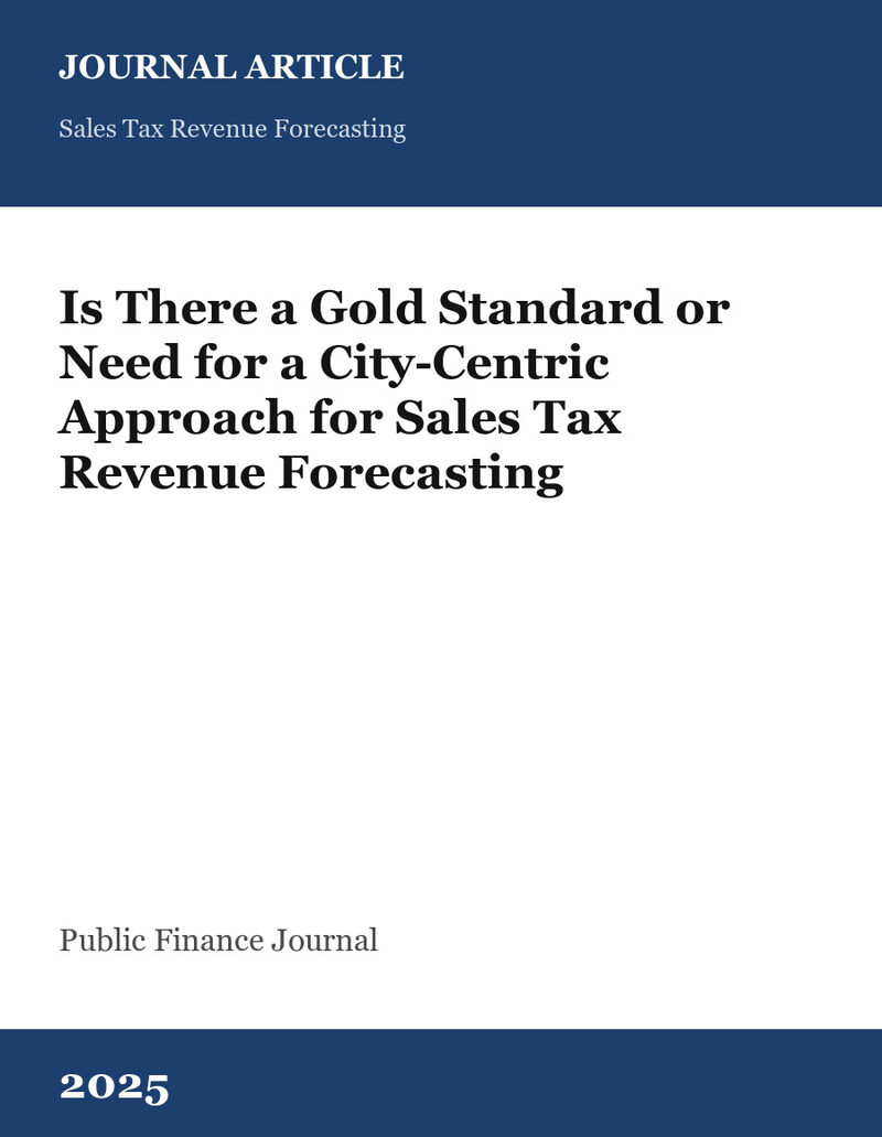 Cover card for Is There a Gold Standard or Need for a City-Centric Approach for Sales Tax Revenue Forecasting, a journal article in Public Finance Journal